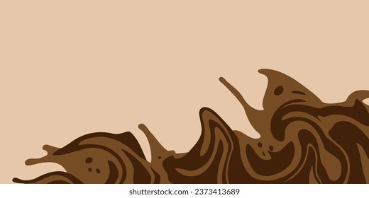 Marble acrylic swirl pattern. Coffee or chocolate liquid texture. Abstract brown psychedelic waves print background.