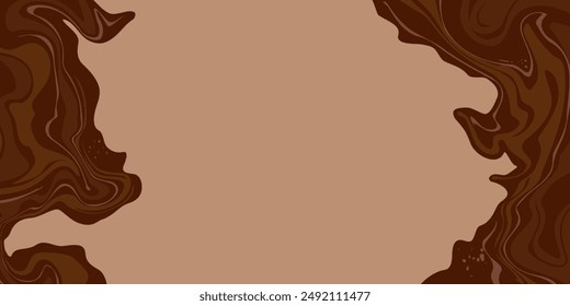 Marble acrylic swirl pattern. Coffee, caramel or chocolate liquid texture. Abstract beige brown psychedelic waves print background.