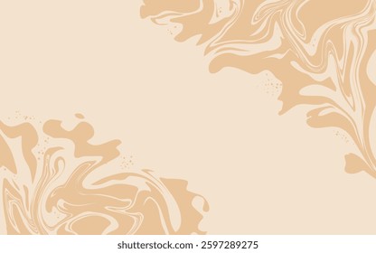Marble acrylic swirl pattern. Coffee, caramel or chocolate liquid texture. Abstract beige brown psychedelic waves print background.