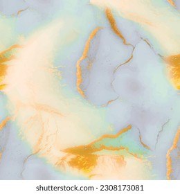 Tinta de alcohol de mármol. Fondo de la tinta del alcohol. Textura Fluida Elegante. Acuarela de mármol dorado. Resumen De Lujo Repita. Repetición de color de agua azul. Suelo De Tinta Azul Lilac. Fondo Oro Oriental.