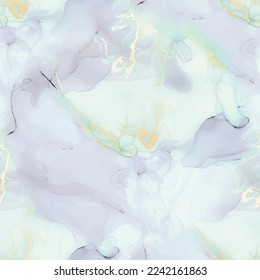 Marble Alcohol Ink. Blue Abstract Watercolor. Gold Purple Wall Tile. Blue Fluid Marble Background. Gold Water Color Repeat. Alcohol Ink Background. Floor Seamless Texture. Luxury Seamless Template.
