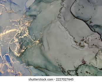 Tinta de alcohol de mármol. Fondo de Mármol Azul. Pintura moderna de oro. Color de agua del degradado verde. Vector de tinta de lujo. Pintura de tinta de aceite. Mármol Resumen de Bronce. Fondo de color del agua. Textura Vector Elegante.