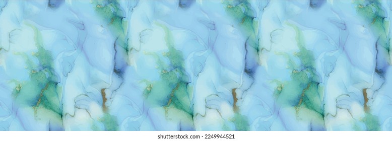 Marble Alcohol Ink. Copper Water Color. Green Gradient Background. Foil Art Paint. Vector Ink Watercolor. Gold Marble Watercolor. Modern Seamless Painting. Blue Geode Elegant Texture. Luxury Canvas.
