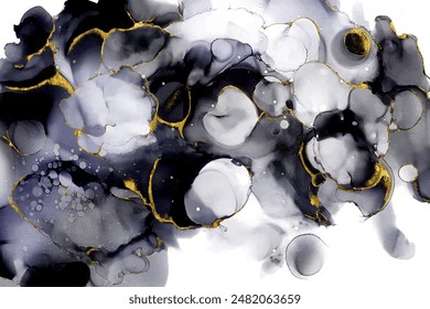 Marble alcohol ink elegant background. Luxury Black and Gold Watercolor Liquid illustration Pro Vector