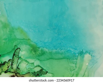 Tinta de alcohol de mármol. Patrón elegante fluido. Fondo de Mármol Azul. Pintura verde de arte. Color de agua del gradiente dorado. Vector de tinta dorada. Acuarela color agua. Plantilla Moderna Foil. Mármol Resumen de Bronce.