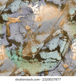 Marble Alcohol Ink. Gold Fluid Marble Watercolor. Light Seamless Repeat. Modern Abstract Painting. Blue Water Color Repeat. Gold Gradient Background. Water Color Background. Blue Purple Wall Floor.