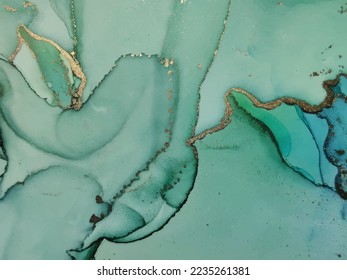 Marble Alcohol Ink. Green Art Paint. Vector Water Pattern. Blue Abstract Background. Bronze Abstract Canvas. Gold Marble Watercolor. Ink Vector Watercolor. Golden Water Color. Foil Vector Template.