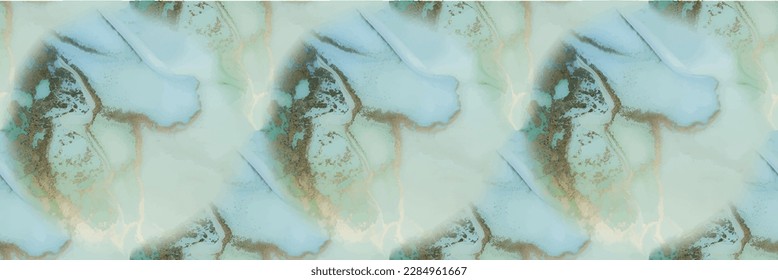 Marmor Alkohol Tinte. Grüne Vektorgrafik nahtlos. Gold Art Paint. glänzende Aquarell. Abstrakte Vektorgrafik. Folie Abstrakte Aquarellfarbe. Goldener Marmor. Vektorfarbe Aquarell. blauer Marmor-Hintergrund.