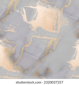 Marble Alcohol Ink. Lilac Water Color Watercolor. Fluid Marble Background. Gold Seamless Watercolor. Blue Art Paint. Luxury Abstract Template. Gold Water Color Repeat. Blue Wall Seamless Pattern.