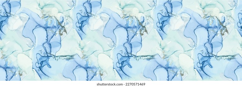 Marble Alcohol Ink. Metal Water Color. Vector Ink Background. Modern Seamless Template. Luxury Canvas. Foil Oriental Watercolor. Gold Art Paint. Green Light Seamless Texture. Blue Marble Background.
