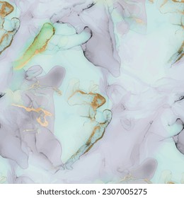 Marble Alcohol Ink. Alcohol Ink Watercolor. Blue Oriental Watercolor. Blue Light Marble Background. Floor Seamless Pattern. Gold Purple Ink Floor. Modern Seamless Painting. Gold Water Color Repeat.