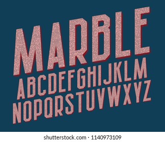 Marble alphabet. High pink letters font with red halftone shadow. Isolated english alphabet.