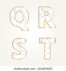Marble alphabet, signs letters Q,R,S,T. Modern white marble font
