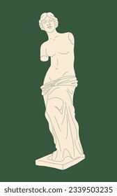 Marble antique statue concept. Greek and Roman art object. Bust of ancient human hand. Template, layout and mock up. Cartoon flat vector illustration isolated on green background