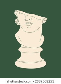 Marble antique statue concept. Greek and Roman art object. Aesthetics and elegance. Bust of character with curly hair. Poster or banner. Cartoon flat vector illustration isolated on green background