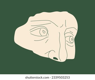 Marble antique statue concept. Greek and Roman creativity and art. Stickers for social networks. Broken bust of human. Cartoon flat vector illustration isolated on green background