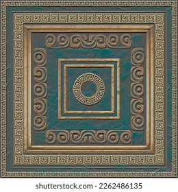Marmor Art Deco verkörpert 3D nahtloses Muster. Luxuriöse griechische Vektormarmor strukturierter Hintergrund. Eingebettet in das alte Marmormuster. Modernes, strukturiertes Design mit Glatze, Verdigris, Inlaien.