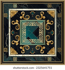 Marble art Deco greek seamless pattern with gold square frames. Luxury grunge beautiful greek background. Vintage marbled vector pattern. Modern textured ornaments with greek key meanders, borders.