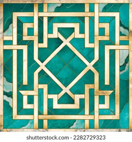 Marble art Deco pattern. Luxury  stone textured turquoise background. Decorative mosaic inlaid marble Deco pattern. Modern ornate beautiful art deco design. Endless grunge texture. tile. Element.