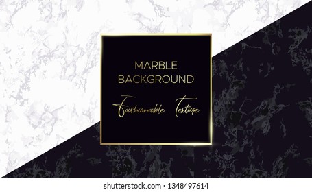 Marble background. Chic design card in black and white colors with gold. Use for cover invitation cards, social media or business card. Vector. Seamless texture of marble included palette and layout.