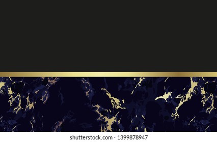 Marble background. Chic design card in black and gold colors. Blank layout and empty background for text message. Use for cover invitation cards, wedding, thanks or business card. Vector.