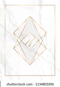 Marble background with geometric shapes and gold texture.
