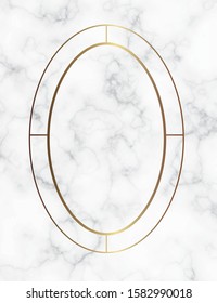 Marble background with gold geometric frame. Luxury template for wedding invitation cards with white marble texture and golden geometric pattern
