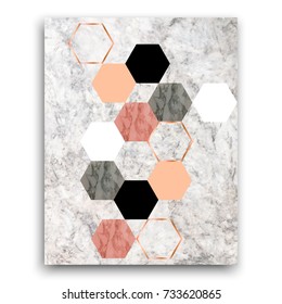 Marble background with hexagons. Geometric print for your card, template, business, brochure. Trendy poster for textile, fabric, web, wallpaper, poster, home design, office design