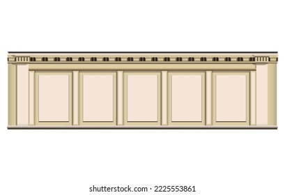 Die beige Mauer und die Säule aus Marmor sind realistisch. Altbaufassade. Farbige Vektorgrafik einzeln auf weißem Hintergrund.