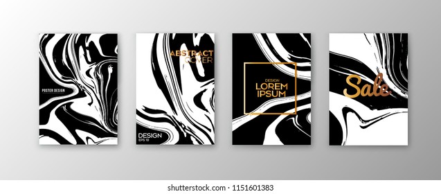 Marble with black and white texture background vector illustration set. Geometric frame.elegant brochure, card, cover. 