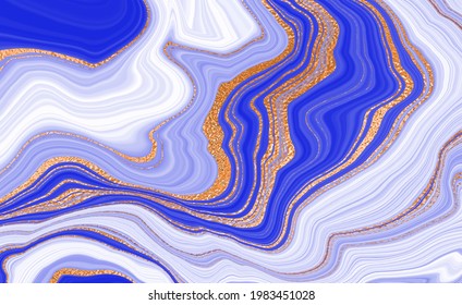 Marble blue with gold. A beautiful combination of blue and white. Modern style of abstract drawing.