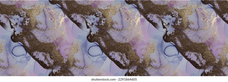 Marble Blue Ink. Purple Vector Ink Watercolor. Fluid Elegant Texture. Gold Water Color Paint. Modern Seamless Painting Pink Oriental Watercolor. Lilac Alcohol Ink Repeat. Violet Marble Art Background.