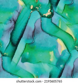 Marble Blue Vector Ink. Foil Oriental Background. Golden Alcohol Ink Canvas. Gold Ink Paint. Geode Elegant Glitter. Modern Seamless Ink Painting. Metal Water Color Watercolor. Green Marble Watercolor