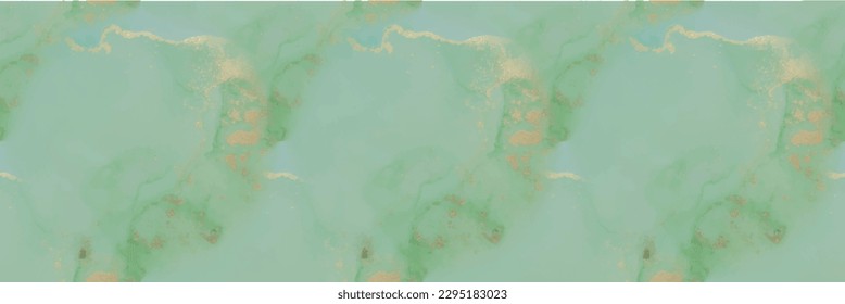 Marble Blue Vector Ink. Shiny Water Color Background. Geode Seamless Texture. Golden Alcohol Ink Canvas. Gold Seamless Watercolor. Foil Marble Background. Green Ink Paint. Vector Seamless Painting.
