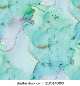 Marble Blue Water Color. Gold Marble Background. Luxury Vector Ink Marble. Green Ink Paint. Foil Gold Oriental Watercolor. Geode Elegant Glitter. Luxury Seamless Template. Metal Alcohol Ink Background