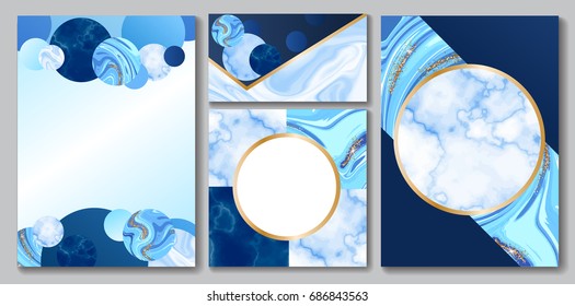 Marble brochure layout, corporate identity set, business card template or background in trendy minimalistic geometric style, stone, granite, metallic textures, vector fashion wallpaper, poster, cover