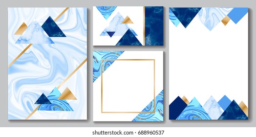 Marble brochure layout, corporate identity set, business card template or background in trendy minimalistic geometric style, stone, granite textures, vector fashion wallpaper, poster, cover