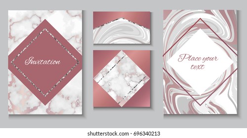 Marble brochure layout, wedding invitation set, business card te