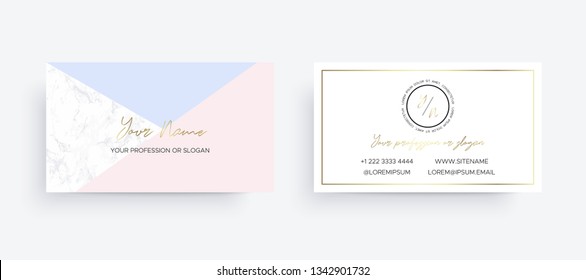 Marble business card with a gold. Geometric design. Corporate identity template in trendy of minimalistic style. Noble and elegant branding. US 3.5x2 inch.