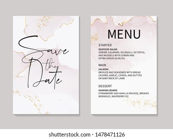 Marble card wedding invitation card template design, pink tender decoration isolated on white  background, vintage style decoration 2019