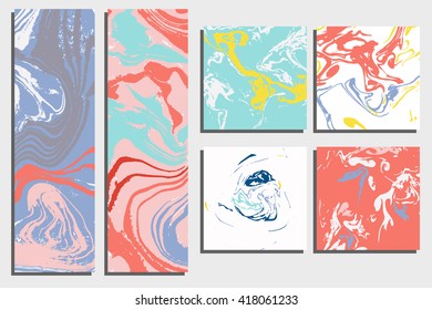 Marble cards. Hand painted texture. Invitation, postcard, poster, business card template
