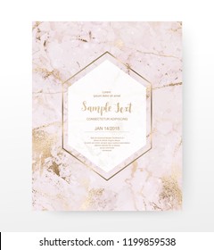 Marble celebration invitation card with gold texture.