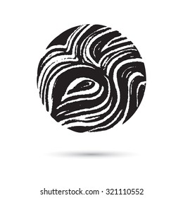 Marble circle, hand drawn with pen and chalk, wave pattern. Rounded shapes isolated on white, grunge. Vector of ink lines, scribbles of pencil and crayons , hatching, scratch on textured paper.