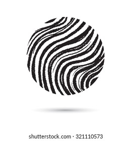Marble circle, hand drawn with pen and chalk, wave pattern. Rounded shapes isolated on white, grunge. Vector of ink lines, scribbles of pencil and crayons , hatching, scratch on textured paper.