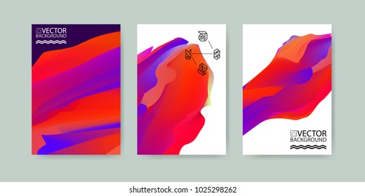 Marble cloud hologram backgrounds set, placards with abstract liquid bubbles shapes, geometric style flat and 3d design elements