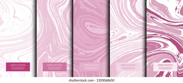 Marble collection abstract liquid pattern texture pink background card template vector design