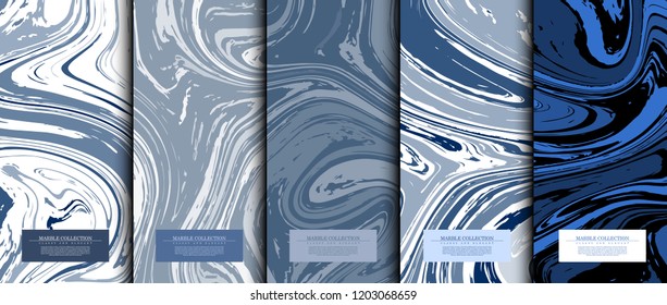 Marble collection abstract liquid pattern texture navy blue background card template vector design