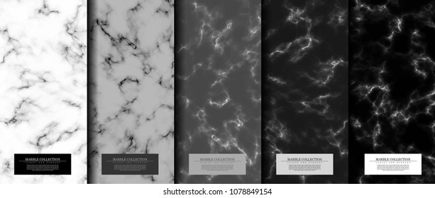 Marble collection abstract pattern texture grey scale background card template vector design