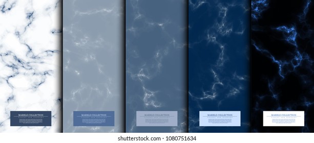 Marble collection abstract pattern texture, navy blue background card template vector design