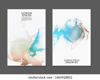 Marble Covers with artistic liquid flow patterns. Eps10 vector card template card design in blue orange tender decoration isolated on white  background, vintage style decoration 2019